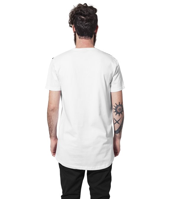 Long Shaped Shoulder Leather Imitation Tee White-black 1